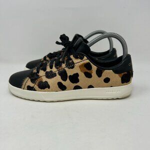 Cole Haan Womens Grand.OS Leopard Print Calf Hair & Leather Sneakers 6.5B